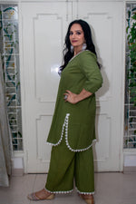 Dhoonki Olive Green Khadi Kurta Set - Handcrafted Organic Ethnic Wear for Women