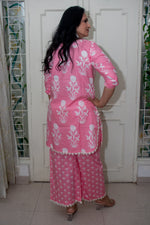 Dhoonki Pink Floral Cotton Kurta Set - Handcrafted Sustainable Ethnic Wear for Women