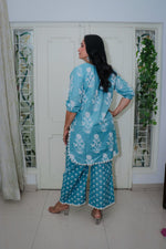 Dhoonki Teal Floral Cotton Kurta Set - Handcrafted Sustainable Ethnic Wear for Women