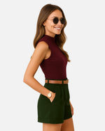 Dhoonki High-Waist Cotton Shorts - Oregano | Women’s Tailored Fit