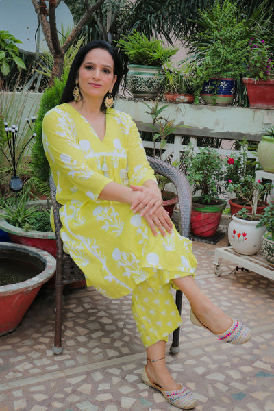 Dhoonki Lemon Cotton Kurta Set for Women | Sustainable Ethnic Wear Online India | Handcrafted Everyday & Festive Suit