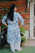 Dhoonki Blue & Green Floral Cotton Kurta - Handcrafted Sustainable Ethnic Wear for Women