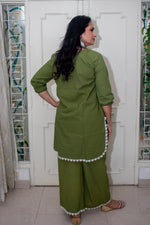 Dhoonki Olive Green Khadi Kurta Set - Handcrafted Organic Ethnic Wear for Women