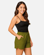 Dhoonki Notched Bottom Shorts - Green | Women’s Casual Wear