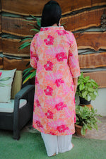 Dhoonki Peach & Pink Floral Cotton Kurta - Handcrafted Sustainable Ethnic Wear for Women