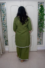 Dhoonki Olive Green Khadi Kurta Set - Handcrafted Organic Ethnic Wear for Women