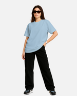 Dhoonki Plain Sky blue Solid Regular Fit T-shirt