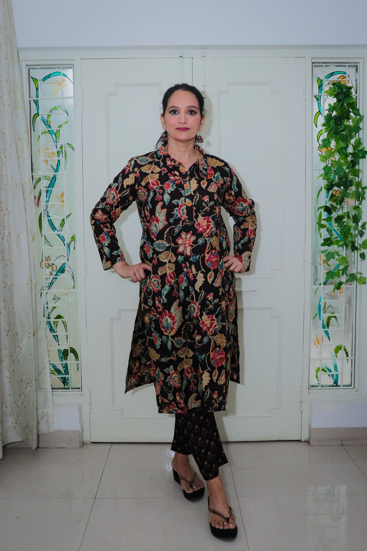 Dhoonki Black Floral Kurta Set - Elegant Cotton Ethnic Wear for Women