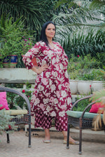 Dhoonki Maroon Floral Cotton Kurta Set for Women | Sustainable Printed Ethnic Wear Online India | Handcrafted Everyday & Festive Suit