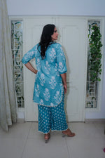 Dhoonki Teal Floral Cotton Kurta Set - Handcrafted Sustainable Ethnic Wear for Women