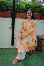 Dhoonki Yellow Floral Cotton Kurta - Handcrafted Sustainable Ethnic Wear for Women
