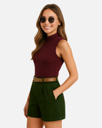 Dhoonki High-Waist Cotton Shorts - Oregano | Women’s Tailored Fit