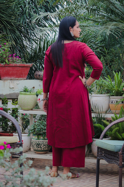 Dhoonki Maroon Organic Khadi Kurta Set for Women | Naturally Dyed Sustainable Ethnic Wear | Handcrafted in India