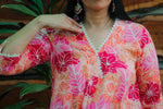 Dhoonki Peach & Pink Floral Cotton Kurta - Handcrafted Sustainable Ethnic Wear for Women