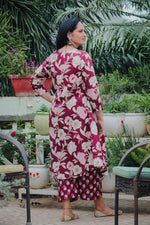 Dhoonki Maroon Floral Cotton Kurta Set for Women | Sustainable Printed Ethnic Wear Online India | Handcrafted Everyday & Festive Suit