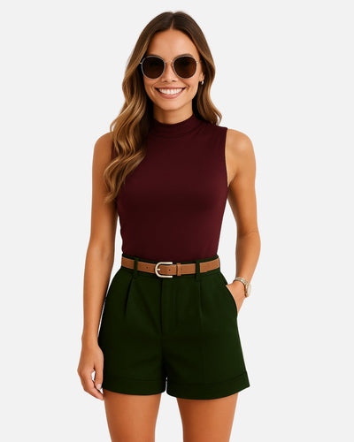 Dhoonki High-Waist Cotton Shorts - Oregano | Women’s Tailored Fit