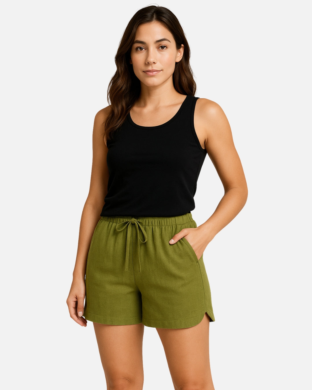 Dhoonki Notched Bottom Shorts - Green | Women’s Casual Wear