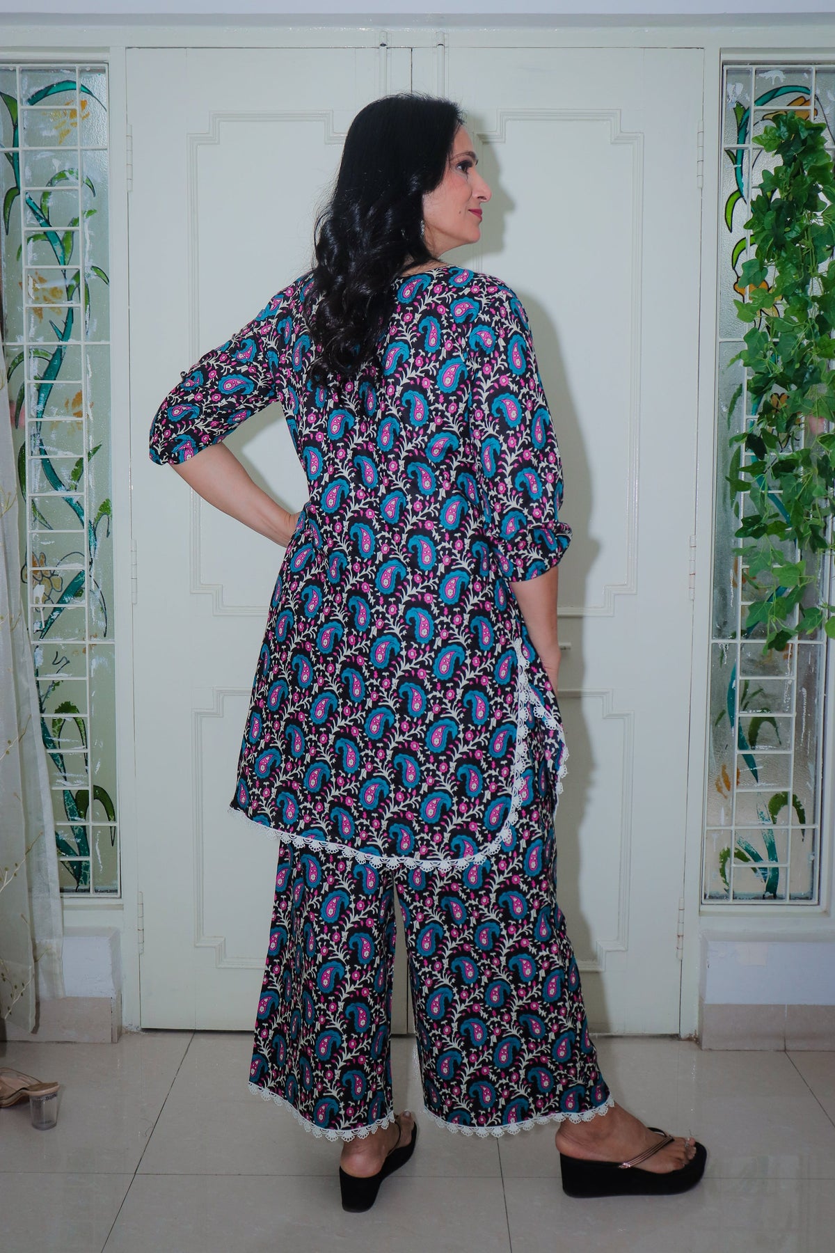 Dhoonki Black Paisley Printed Cotton Kurta Set - Handcrafted Sustainable Ethnic Wear for Women
