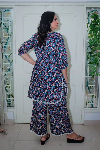 Dhoonki Black Paisley Printed Cotton Kurta Set - Handcrafted Sustainable Ethnic Wear for Women