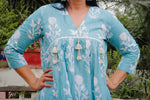 Dhoonki Aqua Blue Floral Cotton Kurta - Handcrafted Sustainable Ethnic Wear for Women