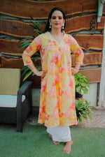 Dhoonki Yellow Floral Cotton Kurta - Handcrafted Sustainable Ethnic Wear for Women