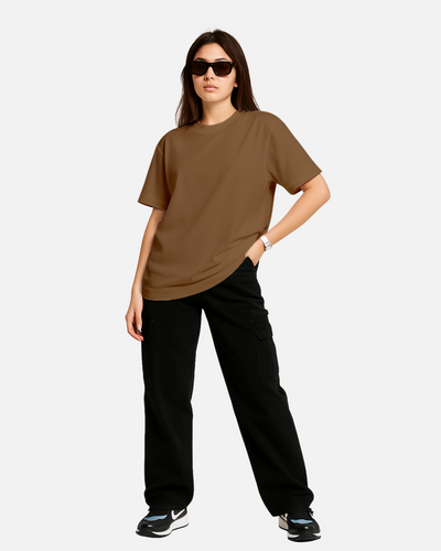 Dhoonki Plain Brown Solid Regular Fit T-shirt