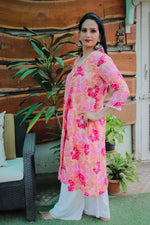Dhoonki Peach & Pink Floral Cotton Kurta - Handcrafted Sustainable Ethnic Wear for Women