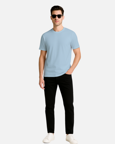 Dhoonki Plain Sky blue Solid Regular Fit T-shirt