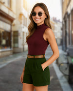 Dhoonki Notched Bottom Shorts - Green | Women’s Casual Wear